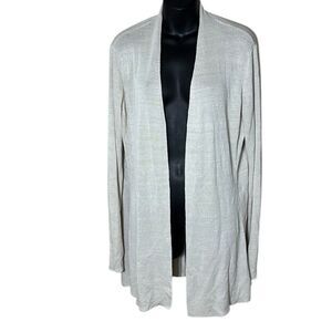 Eileen fisher women’s large knit long line open cardigan linen blend summer